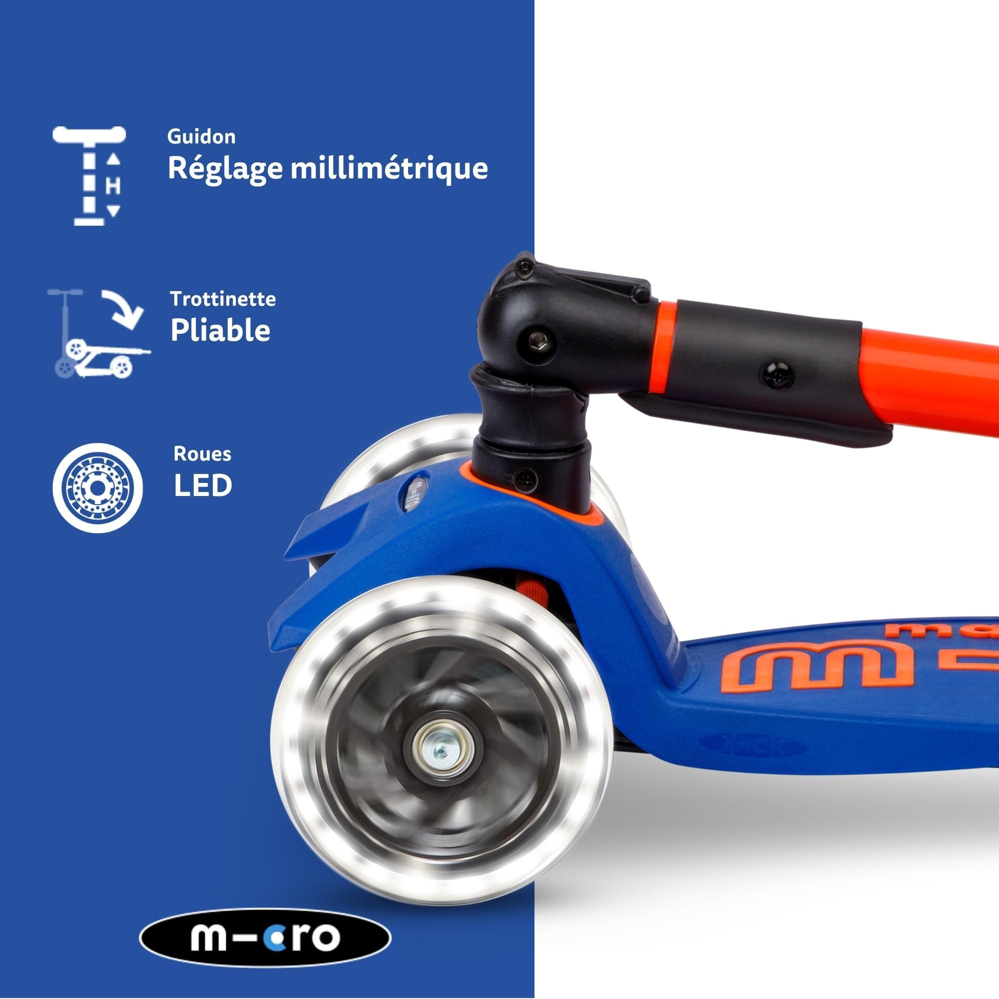 micro Maxi micro Deluxe Trottinette Pliable à LED Fluo réglable en Hauteur et Pliable pour Enfants à partir de 5 Ans avec Roues à LED et Roues LED pour garçons et Filles de 5 à 10 Ans