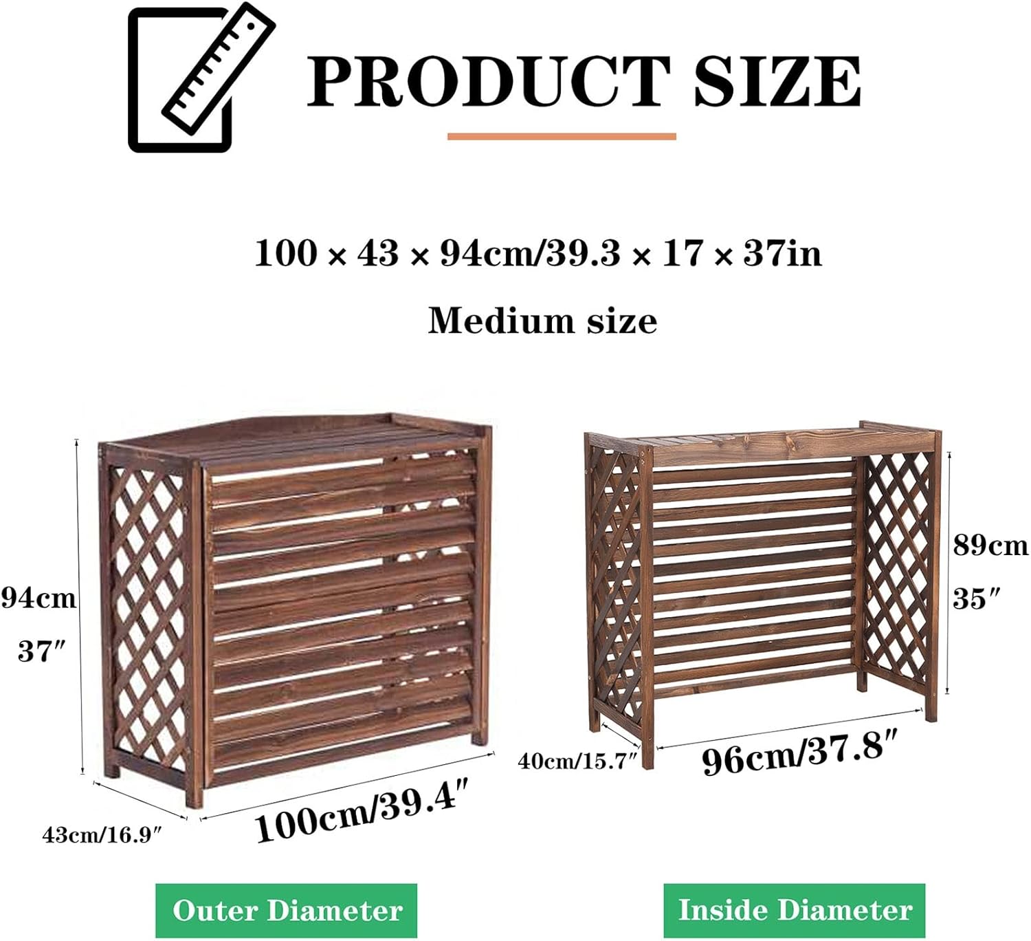 Air Conditioner Cover,Solid Wood Air Conditioning Rack, Wooden Air Conditioner Outer Conditioning Shell Blinds, Outdoor Plant Display Rack Storage Shelf