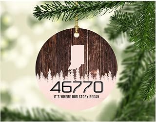 Christmas Ornament Tree 2022 Gift Family with Name City State Markle, IN 46770 Xmas Decoration Keepsake New Home Our First Home Present Holidays 3" White