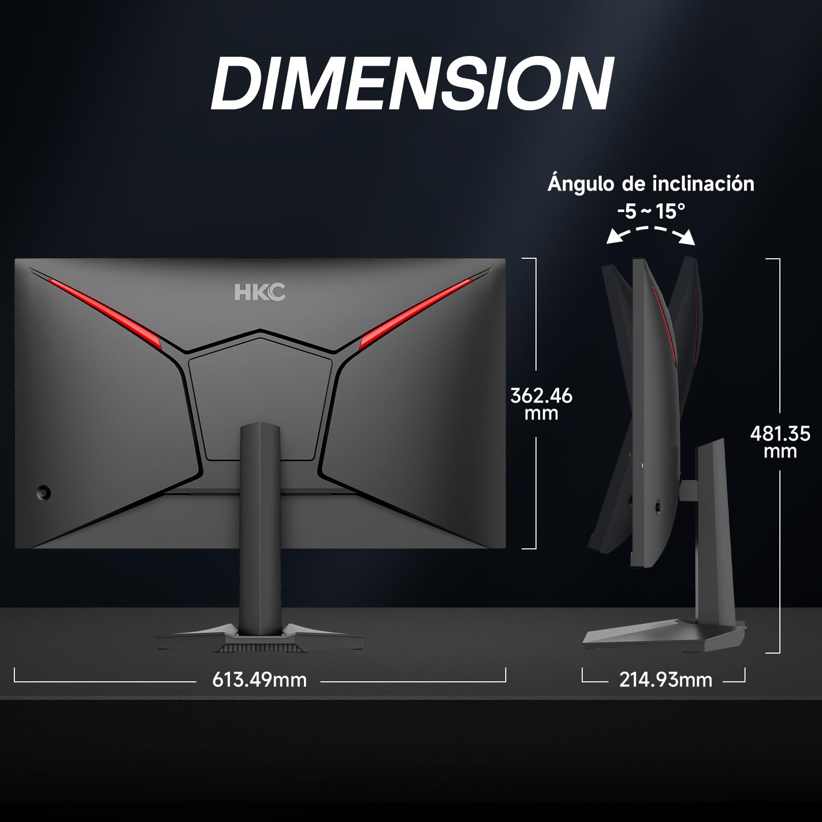 HKC Monitor QHD Gaming 27 Pulgadas 200Hz (UP To 220Hz), 2560×1440, 1 ms (MPRT), IPS, 95% DCI-P3, HDR400, HDMI 2.0 & DP 1.4, VESA 100×100, Monitor Inclinable para PC, PS5 y Xbox