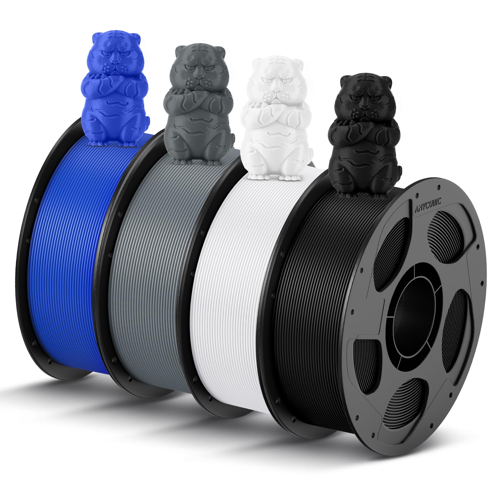 ANYCUBIC Filament PLA 1,75 mm, łatwy do drukowania, trwały, zestaw 4 kg | Wytrzymały, mocniejszy filament do drukarki 3D, szpula wielokrotnego użytku, czarno-biała, niebieska, tekstura szara
