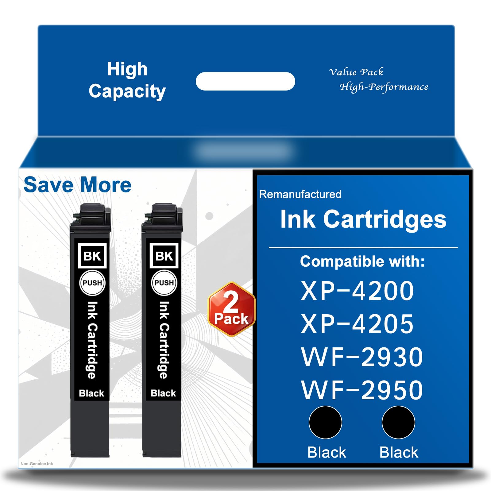 Photo 1 of Remanufactured for 232XL Black Ink Cartridges Replacement for Epson 232 Ink Cartridges Work with Workforce WF-2930 WF-2950 Expression Home XP-4200 XP-4205 Printers Workforce 2950 Black Ink (2 Pack)