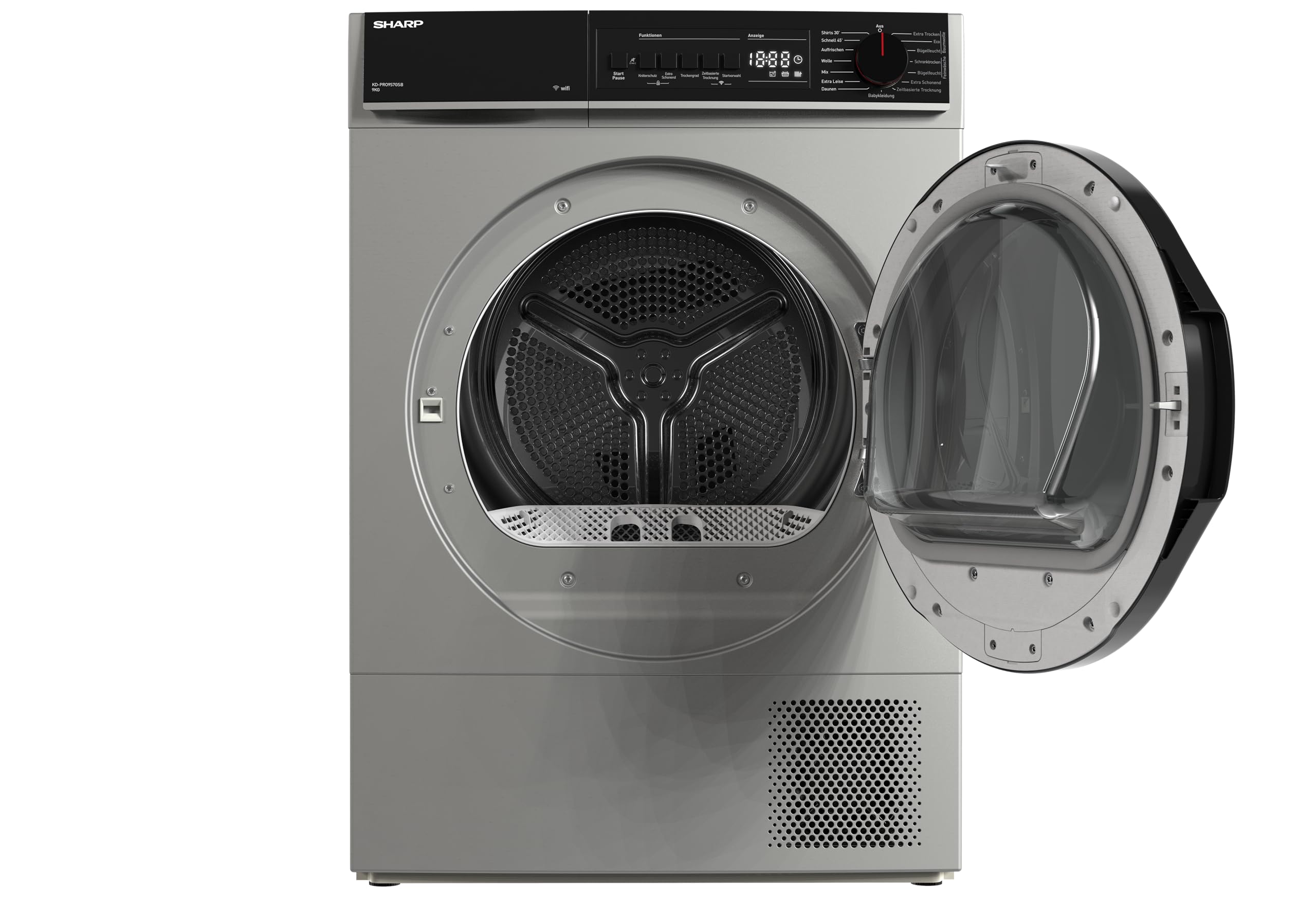 Sharp KD-PRO9S7GSB-DE Wäschetrockner 9kg B WiFi 15 Trockenprogramme Silber