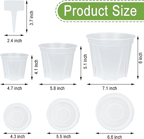 Miniatura 2 de Fairooth Paquete de 15 macetas transparentes para vivero con bandejas de plástico transparente de 567 pulgadas con orificio de drenaje, macetas de