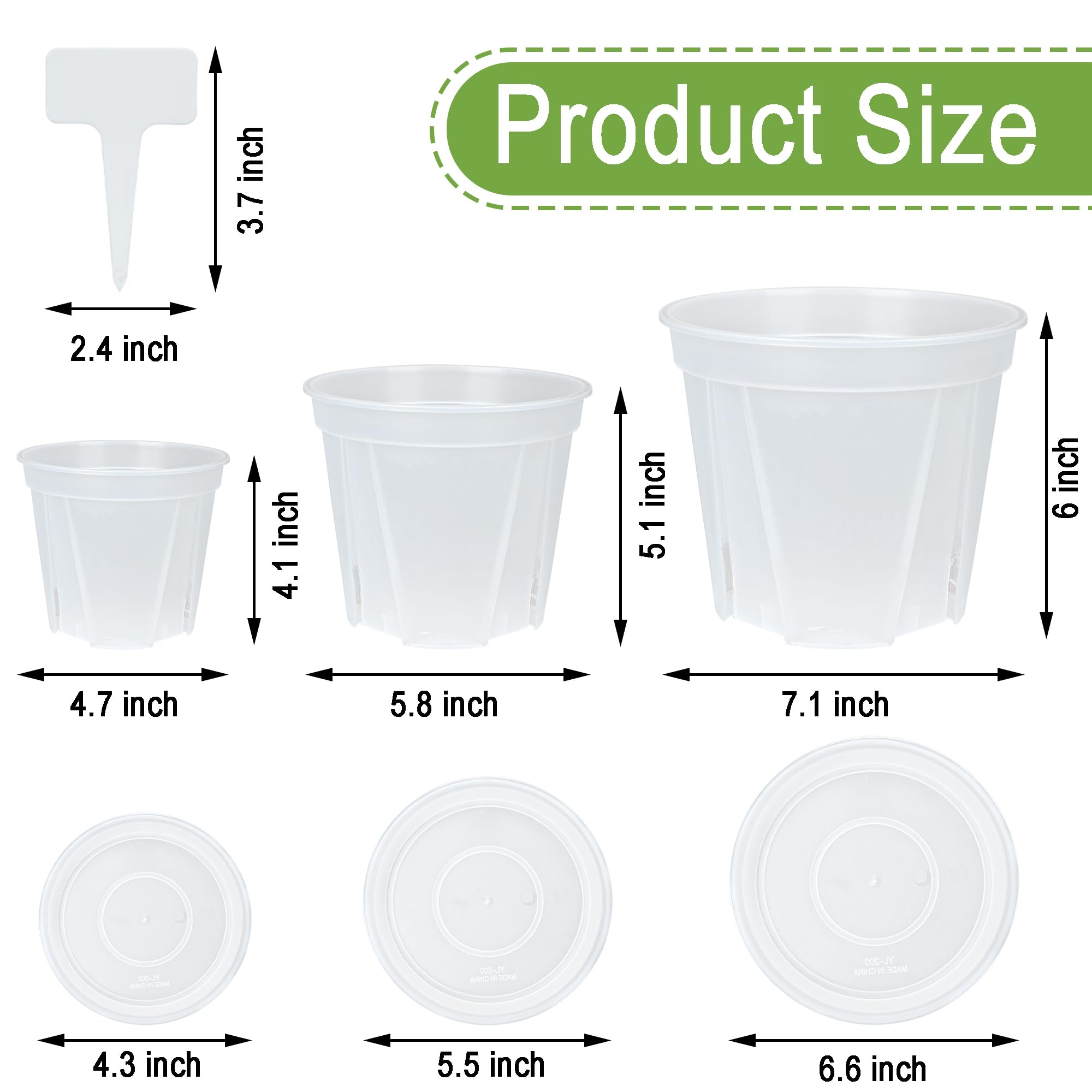 Lot de 15 pots de jardin en plastique transparent avec plateaux avec trou de drainage pour plantes d'intérieur, légumes, fleurs avec 50 étiquettes