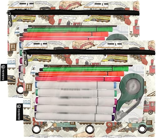Miniatura 2 de Carpeta infantil de tren, moderna, vintage, resistente para carpetas de 3 anillas, funda de suministros de escritorio de oficina, soporte para