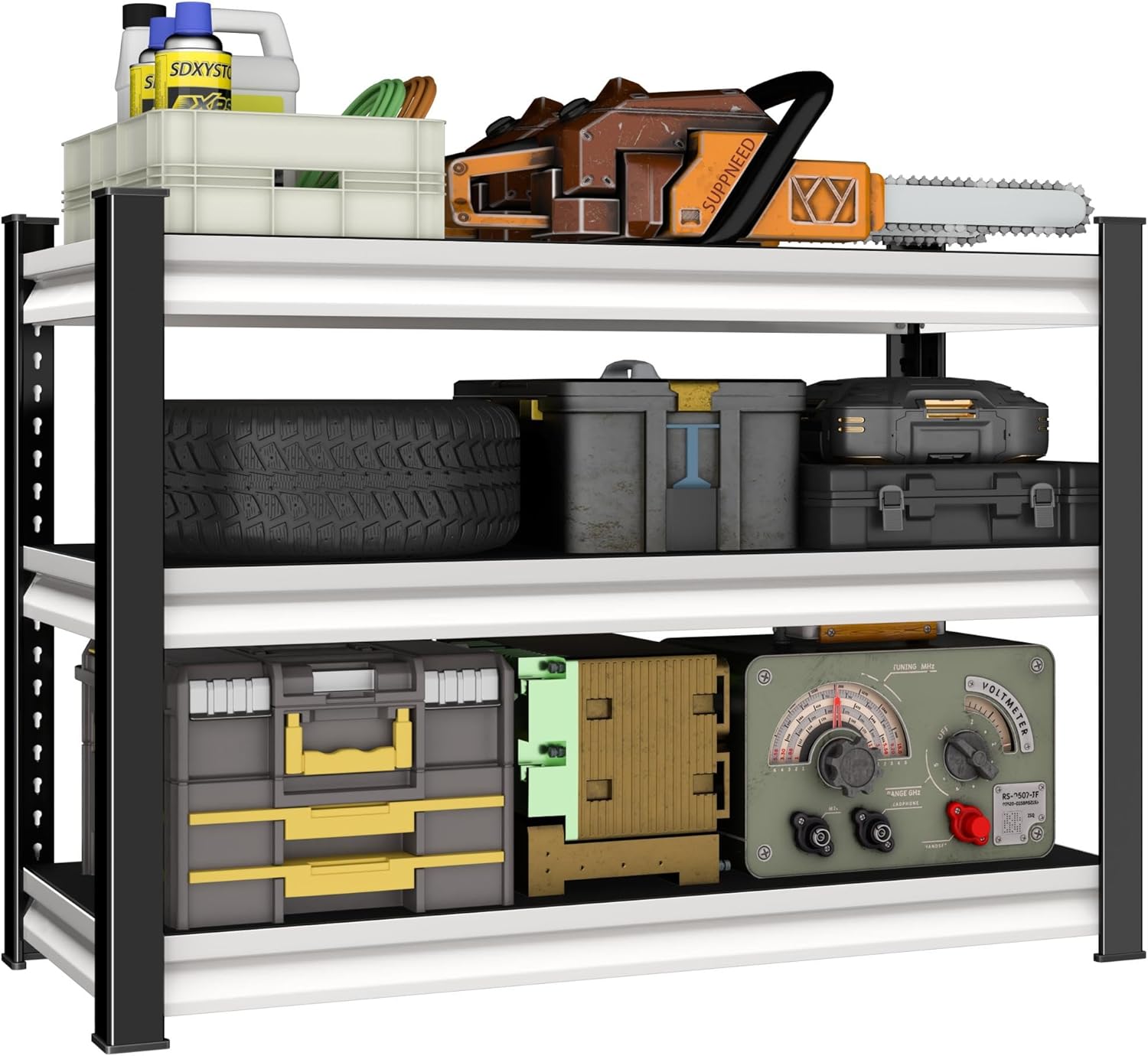 Steel Metal Utility Garage Shelves: 40''W 1,350Lbs Heavy Duty Adjustable Shelving Storage Industrial Rack Units 3 Tier Black & White 40" W x 18" D x 36" H