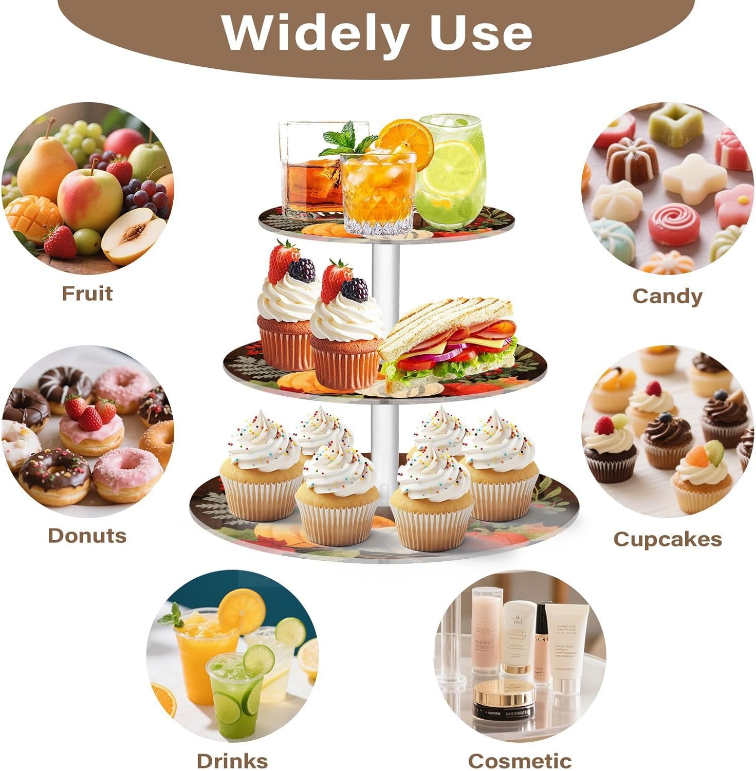 Pumpkin Maple Leaves Leaves Thanksgiving 3 Tier Acrylic Cupcake Stand, Cupcake Stand for 34 Cupcakes for Weddings,Christmas,Holidays,Parties,Birthday,Printed Cupcake Tower 23300740