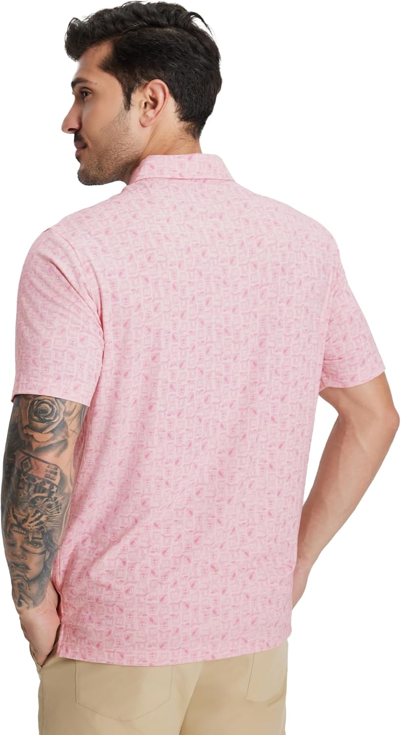 M MAELREG Golf Shirts for Men Print Performance Moisture Wicking Dry Fit Heather Stripe Collared Mens Polo Shirt Short Sleeve - Image 4