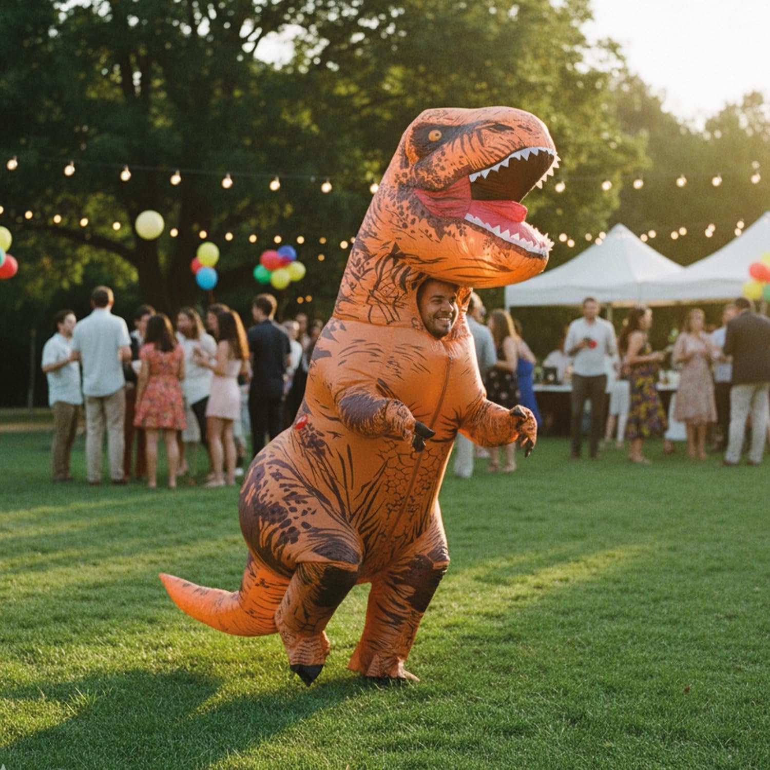 AirSuit Disfraz Inflable XXL T-Rex | Disfraz de Dinosaurio | Tamaño Adulto 160 a 190cm | Poliéster | Cómodo de Usar | Resistente | Sistema Inflable Incluido | OriginalCup