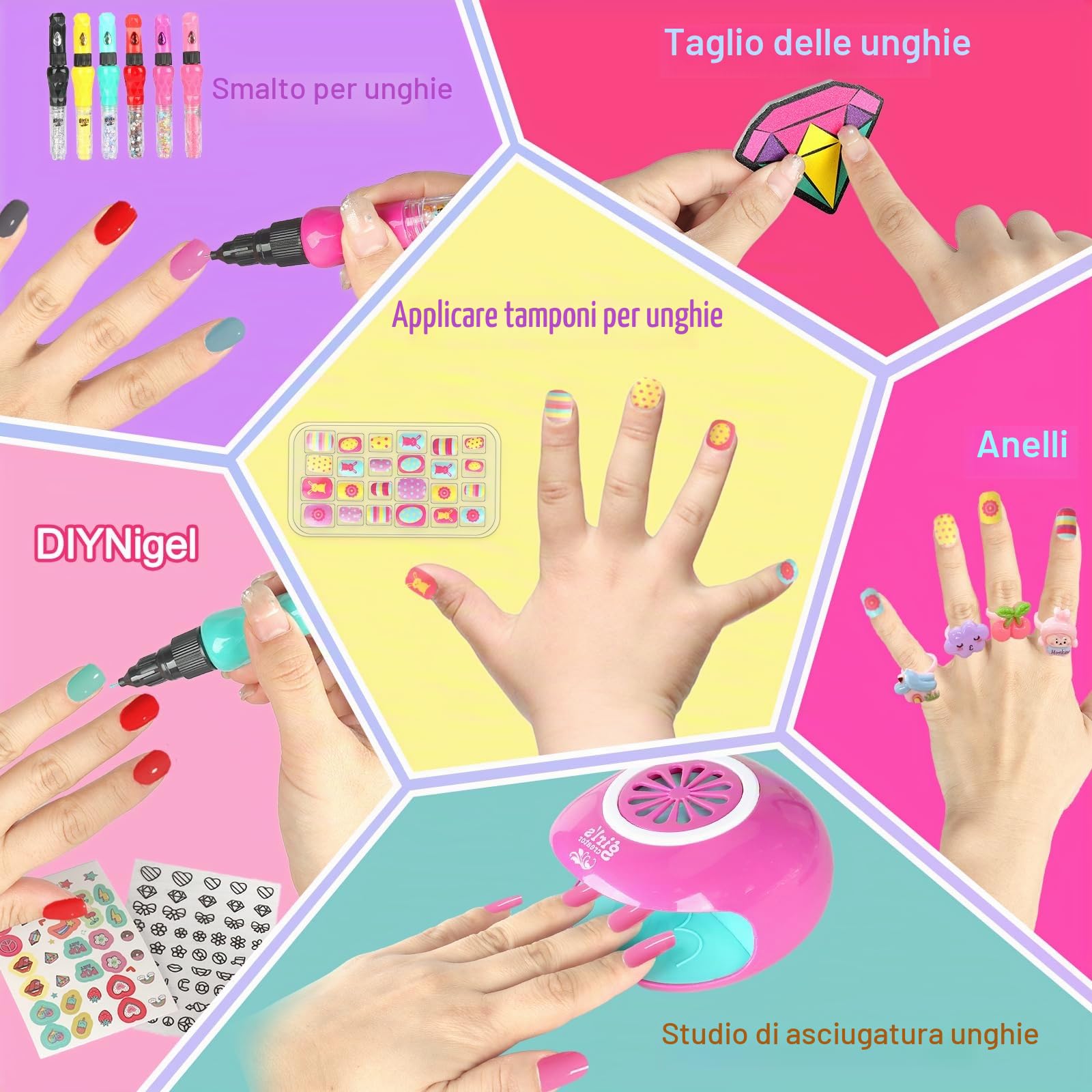 UCAMP Set Unghie Bambini, Manicure Gioco, Kit Smalto per Unghie, Nail Art per Ragazze 6-10 Anni