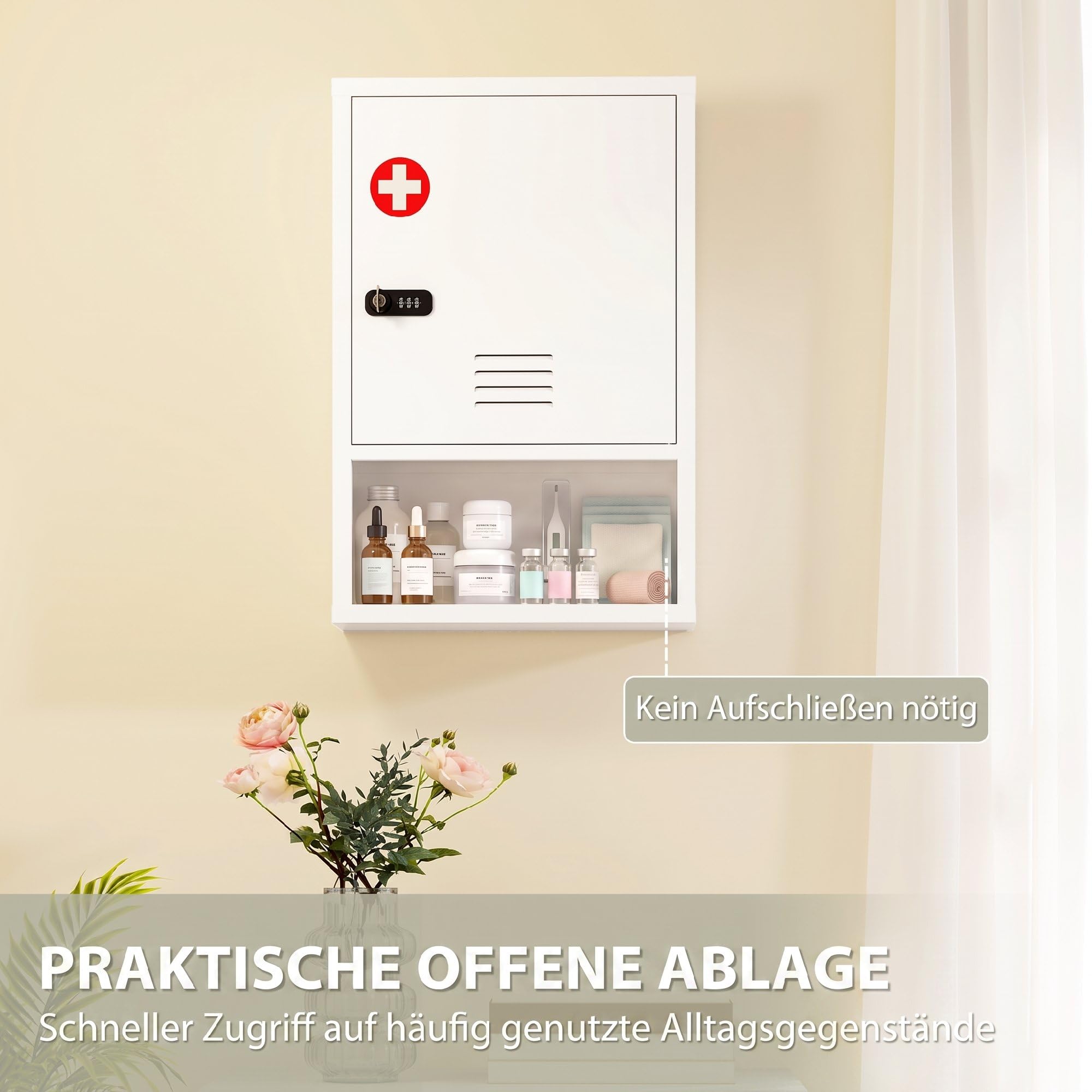 HOMCOM Armoire à pharmacie avec serrure à combinaison - 3 étagères - 60 x 40 x 15 cm - Blanc