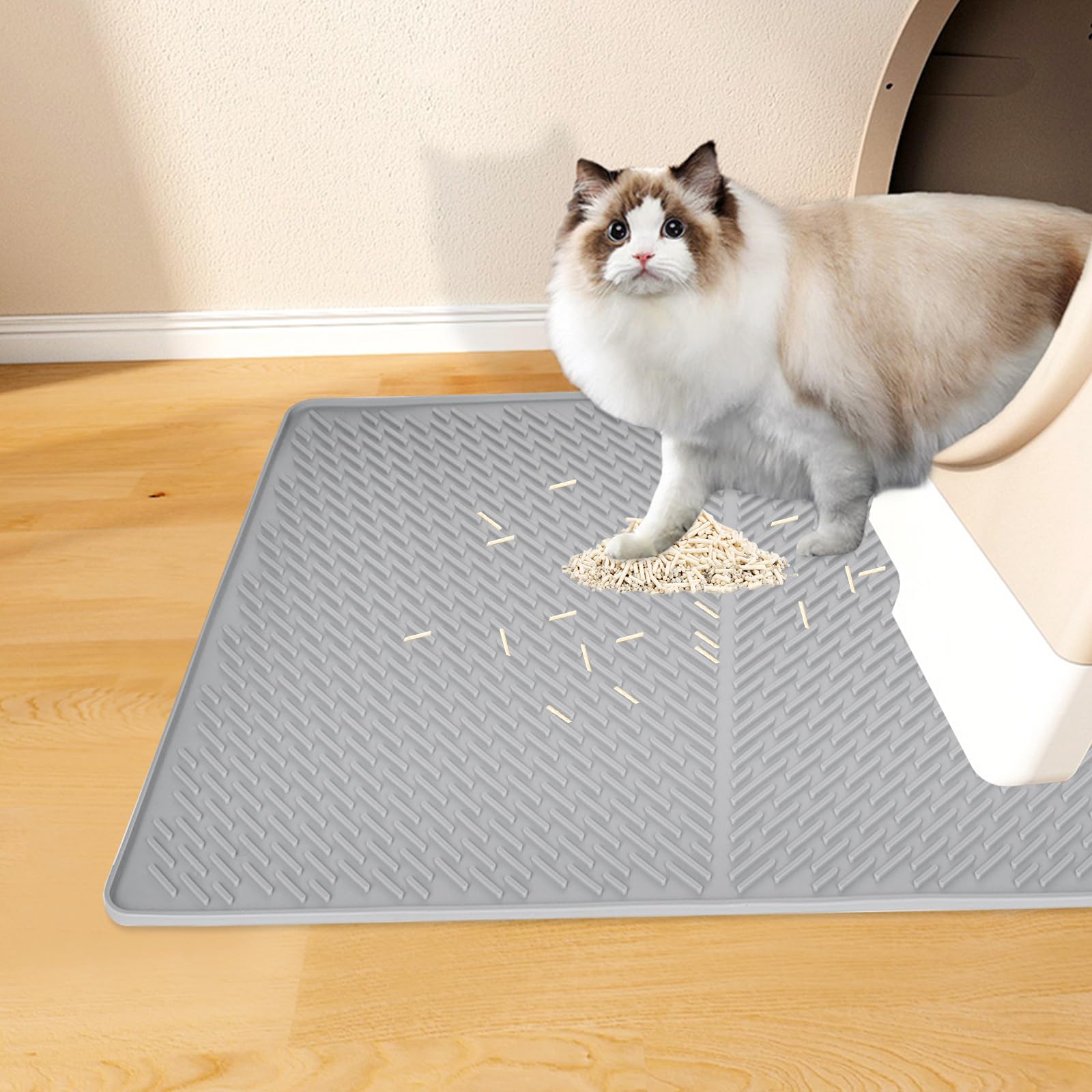 Silicone Cat Litter Mat, 70x50cm Cat Litter Tray Mat, Non-Slip Waterproof Cat Litter Trapping Mat - Image 4