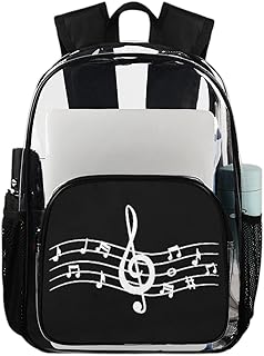 Notas musicais mochila transparente mochilas para uso pesado, nota musical, mochila transparente à prova d'água, mochila transparente de PVC com alça de ombro reforçada para escola, trabalho, viagens, Multicor