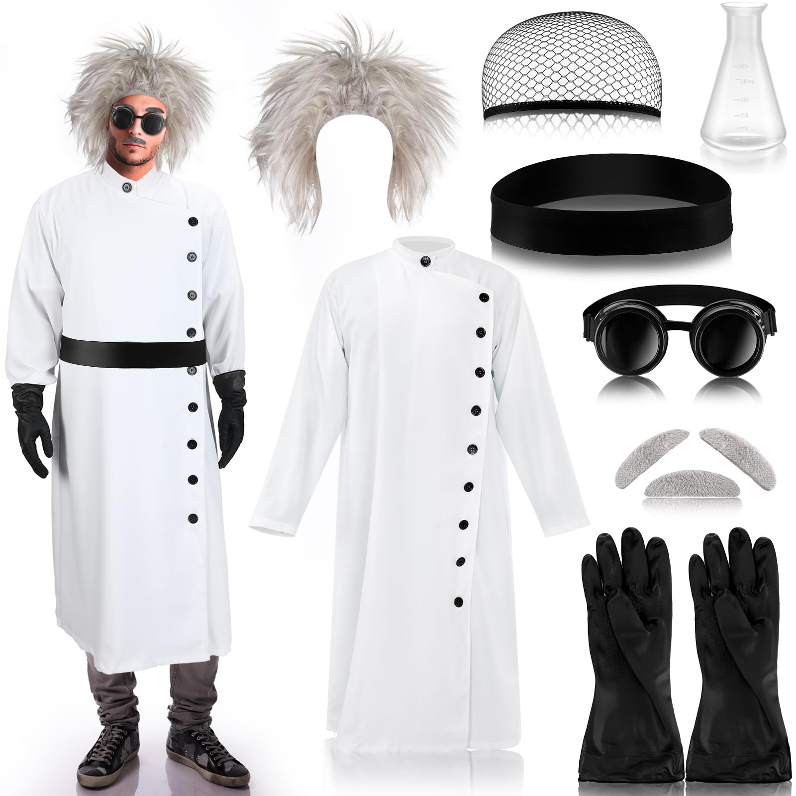 Jiuguva 9 Pcs Halloween Mad Scientist Costume for Men