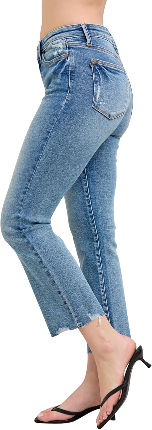 Judy Blue Mid Rise Vintage Wash Destroy Hem Kick Flare, Inseam 26" - Image 6