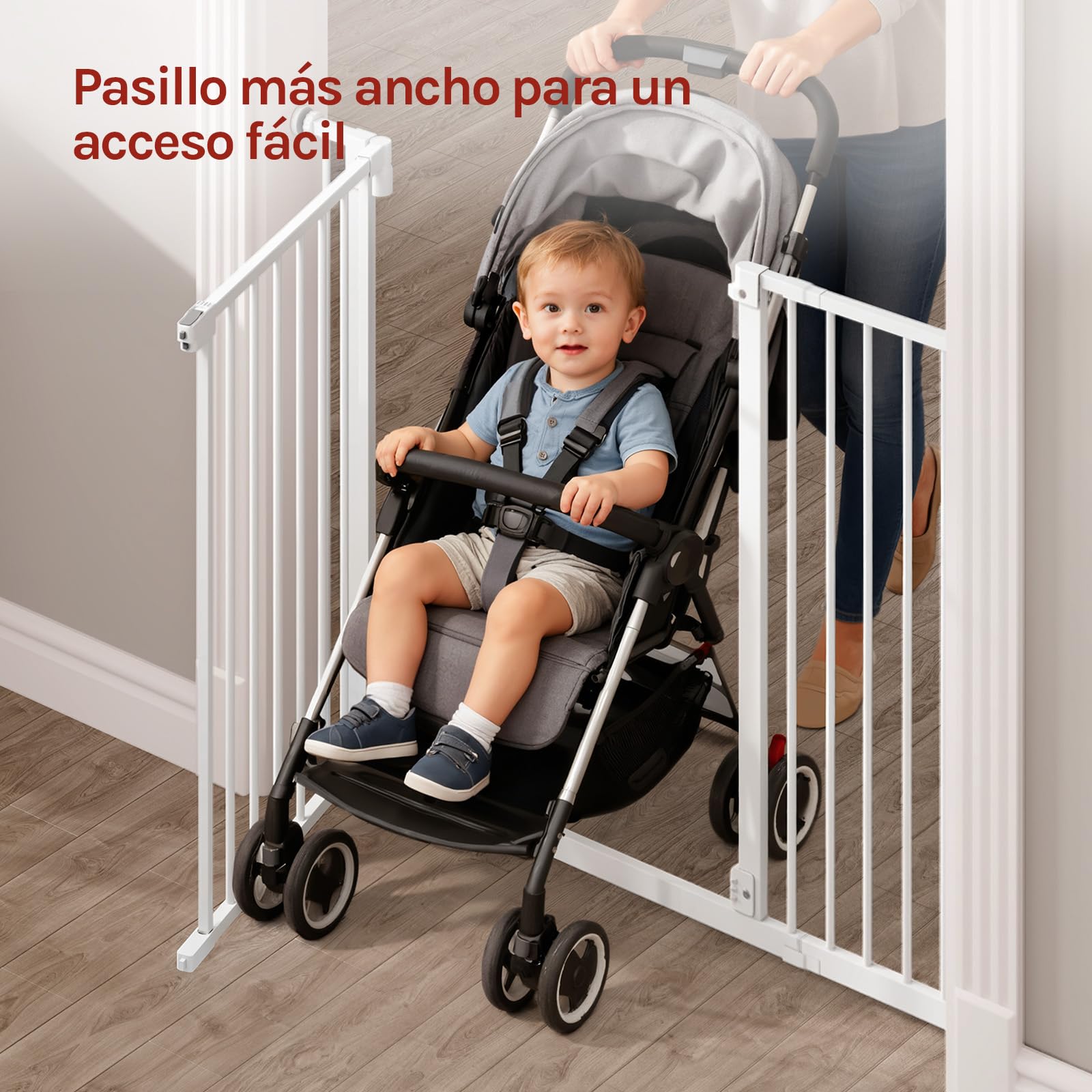 WOLTU Barrera Seguridad Infantil, Apertura de 75-107 cm, Barrera para Niños y Bebé, Barandilla Escalera Seguridad, Valla Metálica para Perros, Doble Bloqueo, Blanco