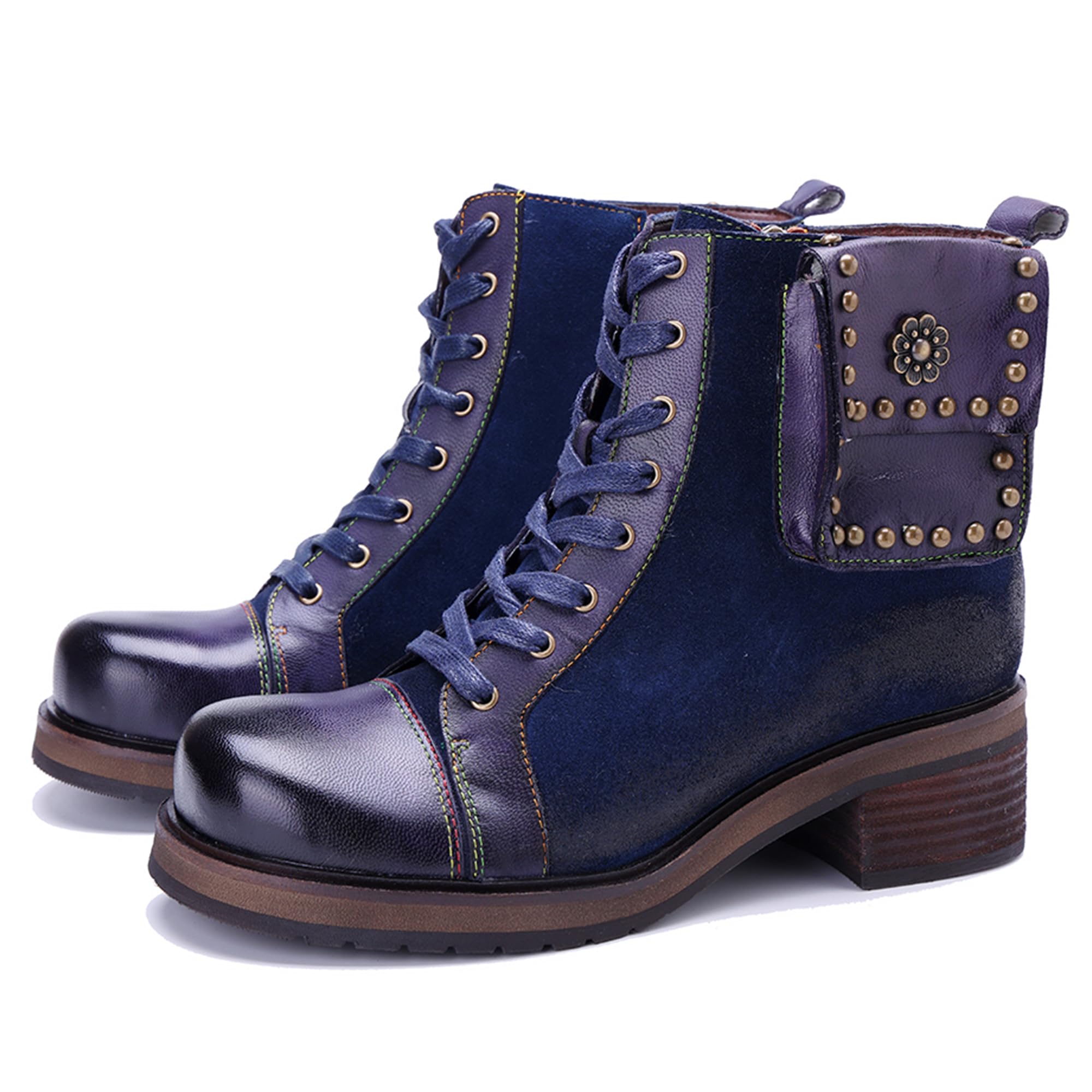 Womens Handmade Retro Lambskin High Heel Boots Colorful Painting Metallic Style - Fashion Comfortable Durable Unique Minority Style