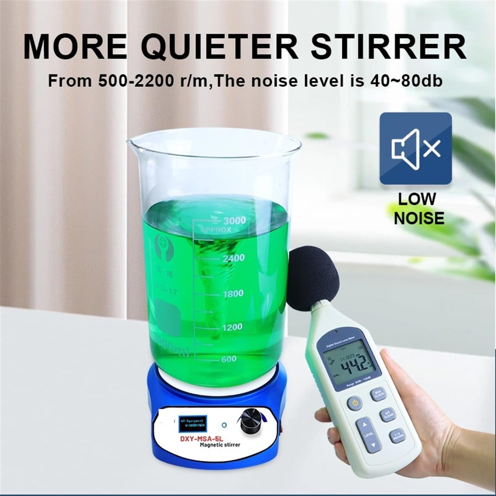 Mezclador agitador magnético Agitador magnético mini de 3000 ml y 5000 ml con pantalla digital, mezclador de líquidos, equipo con dos barras de agitación para laboratorio, taller, hogar(DXY-MSA-3L)