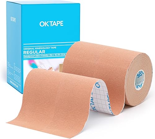 OK TAPE Cinta de kinesiología de algodón original regular (paquete de 2), cinta atlética terapéutica elástica resistente al agua, sin látex,