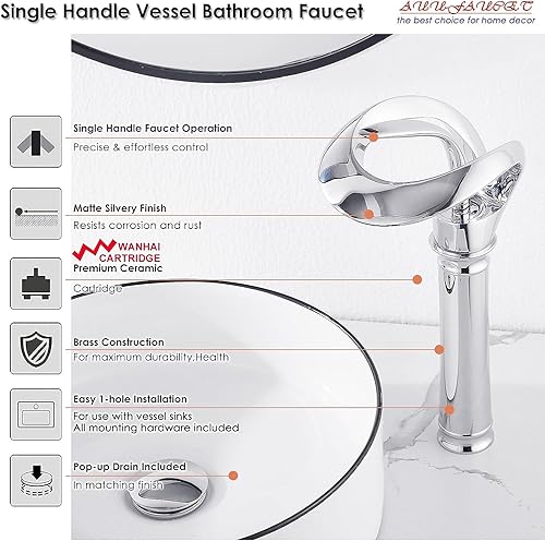 Miniatura 5 de Elegante grifo de fregadero de recipiente cromado, moderno grifo de baño de una sola manija, grifo de lavabo alto de un solo orificio con línea de