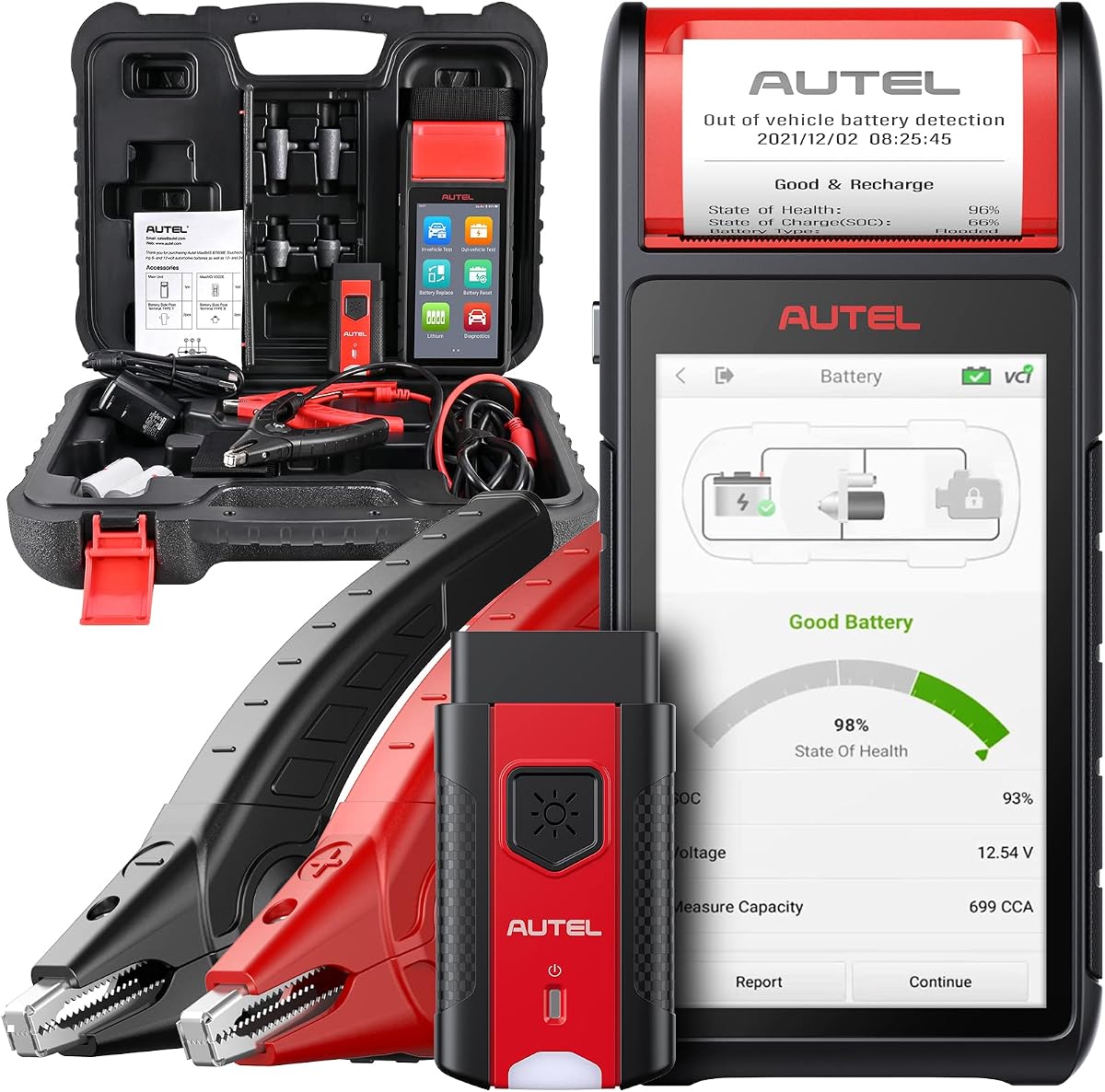 Autel Battery Tester MaxiBAS BT608(E):12V 100-3000 CCA Load Tester, Cranking & Charging Systems Analyzer, Adaptive Conductance, Full System Diagnostic Scanner with Auto Battery Registration, Black