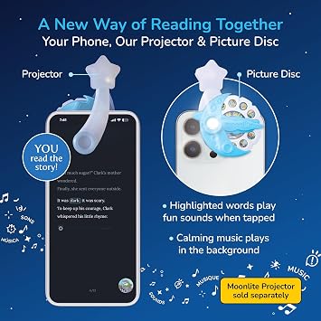 Moonlite Storytime Single Story for the Moonlite Projector (Sold Separately), Vibrant Storybook Art Projections with Playful Sound Effects and Calming Background Music for Kids - Clark the Shark