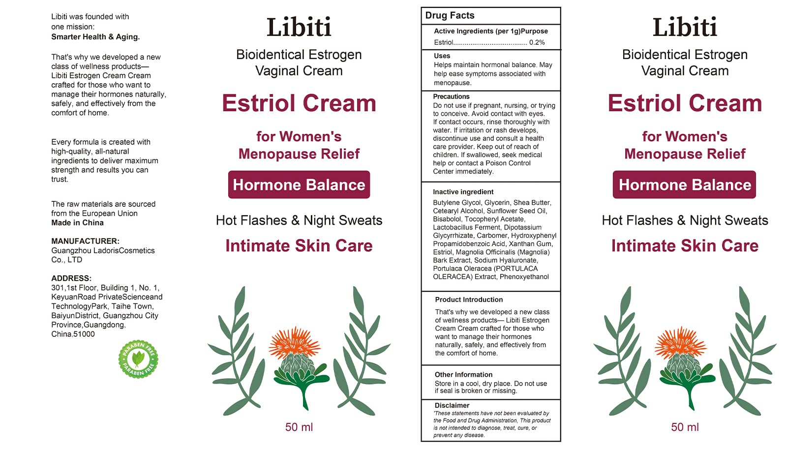 Estriol Cream for Women, Silky Peach Vaginal Estrogen Cream, Menopause Relief: Hormone Balance, Treat Night Sweats, Hot Flashes, and Care for Intimate Skin, 50g