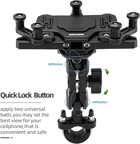 Miniatura 6 de ROCKBROS Soporte de teléfono de aluminio para motocicleta con amortiguador de vibración para teléfonos de 4.7 a 7.1 pulgadas, soporte universal para