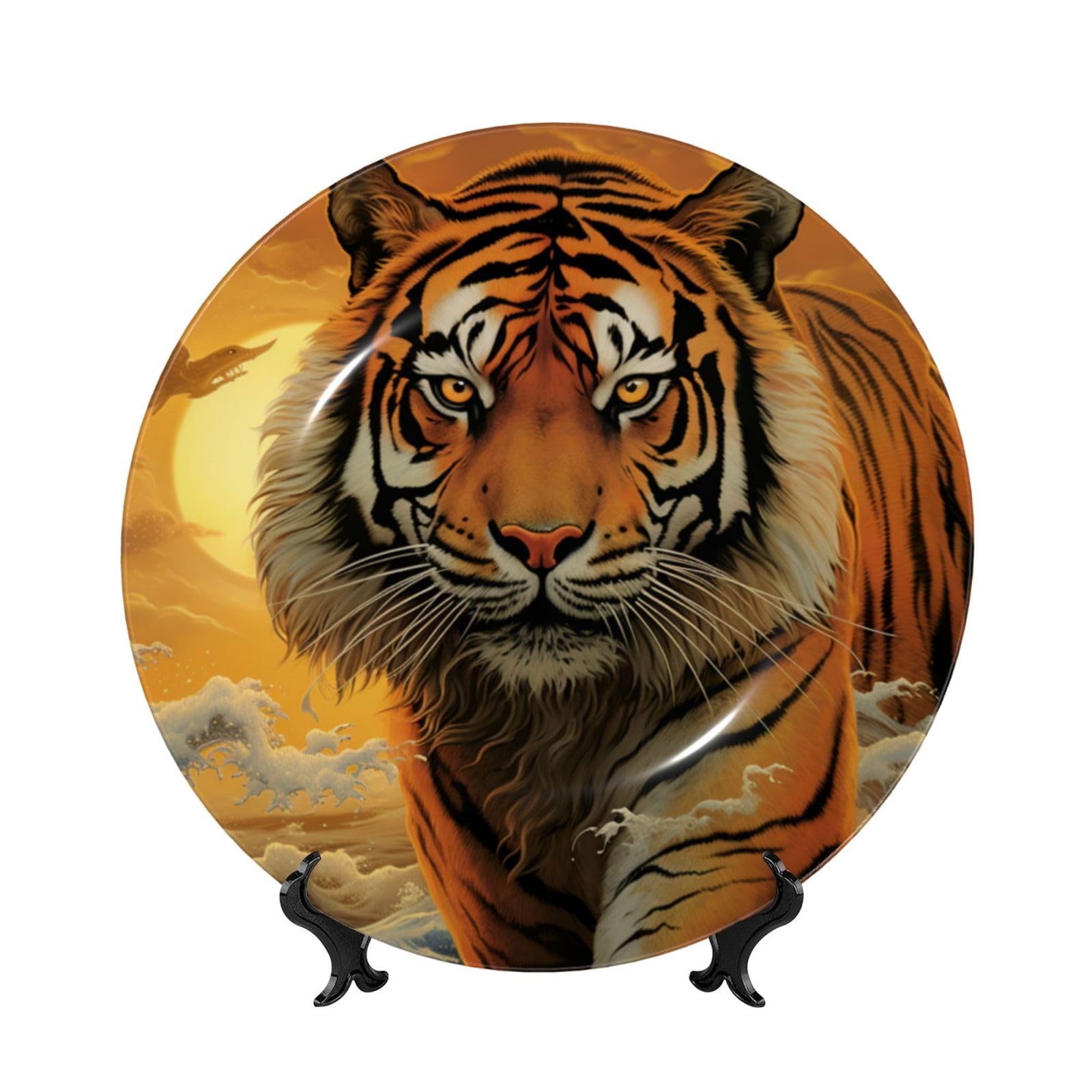 Assiette décorative en porcelaine anglaise 15 cm avec support mural motif tigre