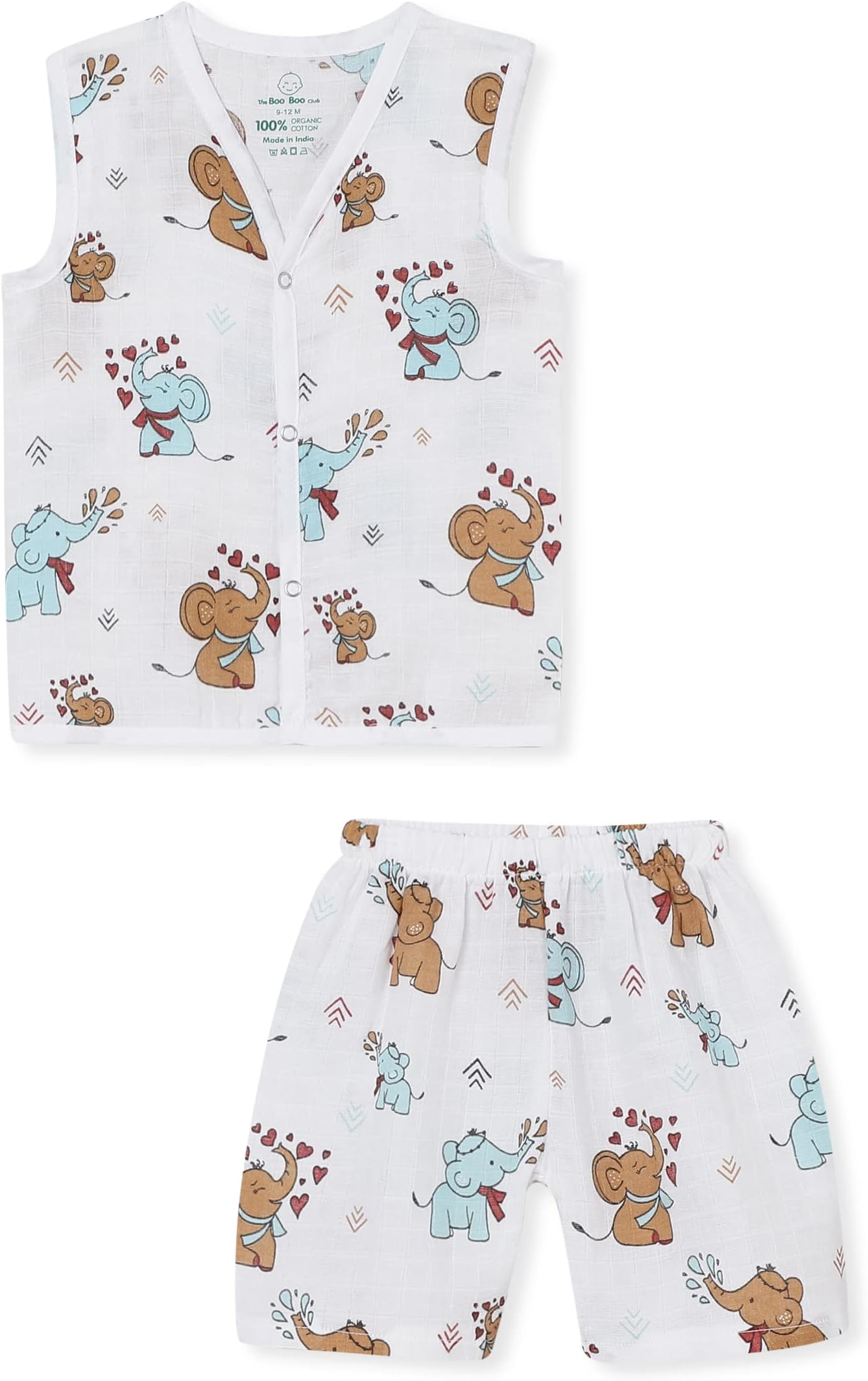 The Boo Boo ClubMuslin Jhabla and Short Set 100% GOTS Certified Organic Cotton | Sleeveless Button Vest | Summer Wear Set