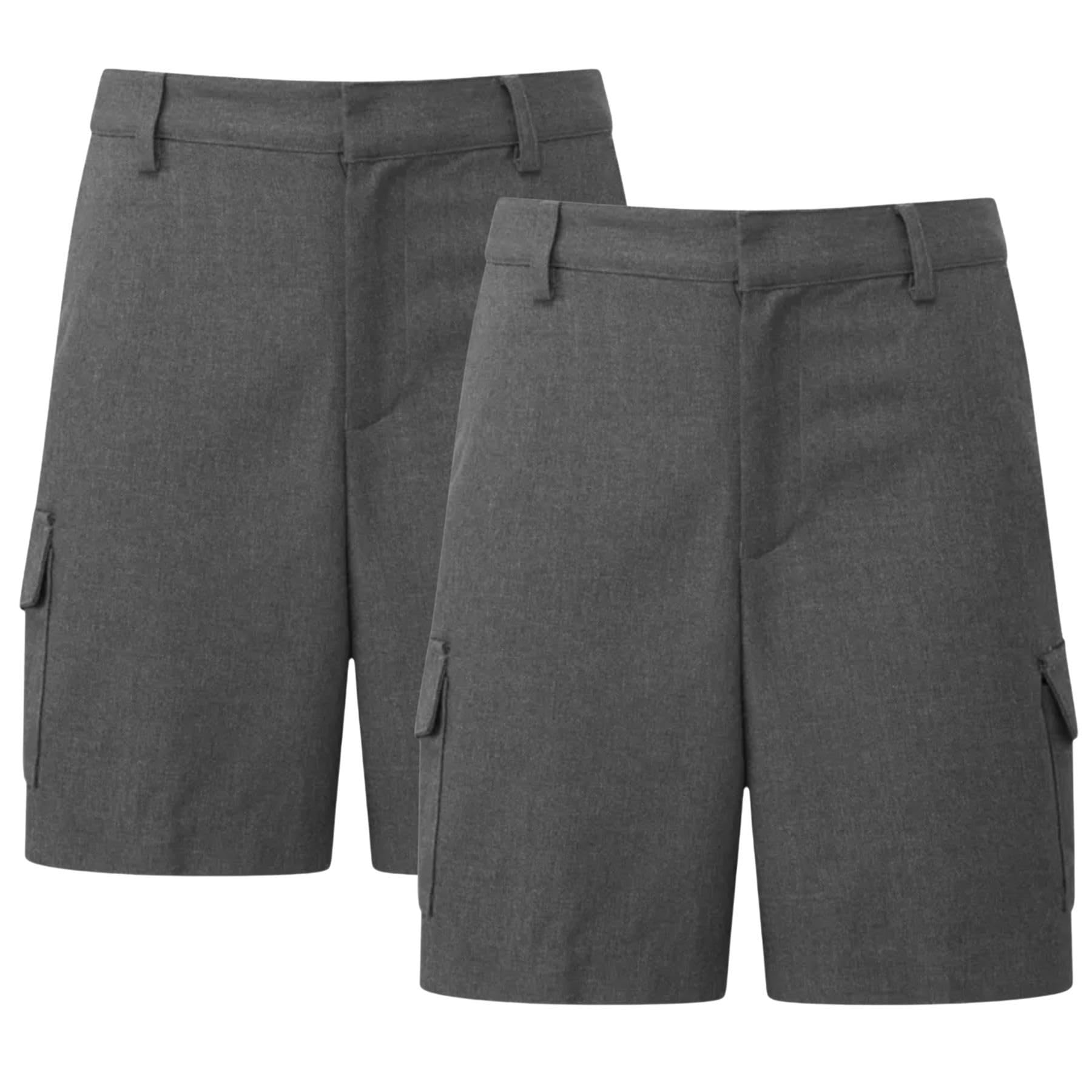 Pantalones cortos escolares cargo para niños, paquete de 2 pantalones cortos de uniforme de cintura ajustable, elegante y práctico, uniforme escolar de verano para edades de 2 a 13