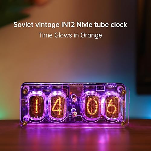 Miniatura 6 de IN12 - Reloj soviético Nixie Tube  Decoración de escritorio retro Cyberpunk con tiempo de configuración de conexión de red, retroiluminación RGB,