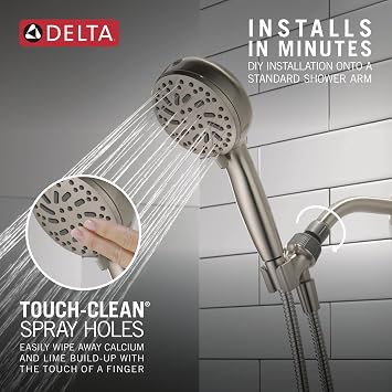 Delta Faucet ProClean Brushed Nickel Shower Head with Handheld, Showerhead with High Pressure Spray, Handheld Shower Head, 6 Spray Settings, SpotShield Brushed Nickel 75740SN