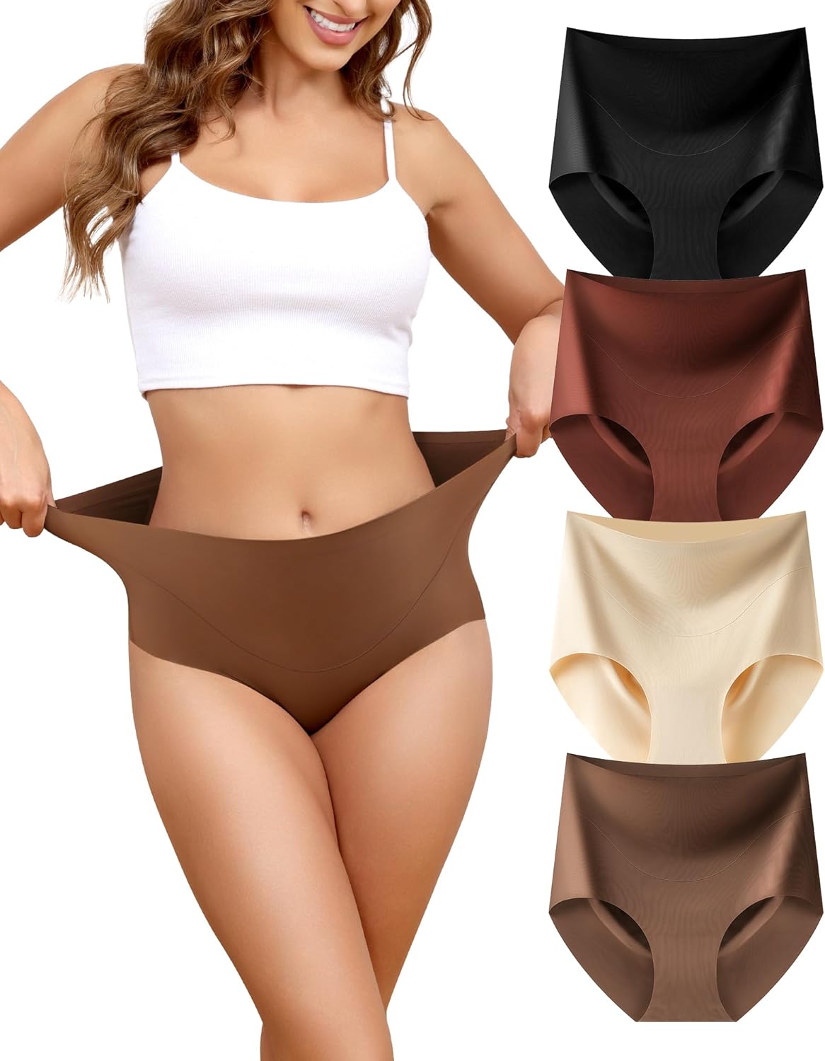 LEVAO Womens Underwear High Waist Seamless Briefs Full Coverage No Show Ladies Panties 4 Pack S-XXL