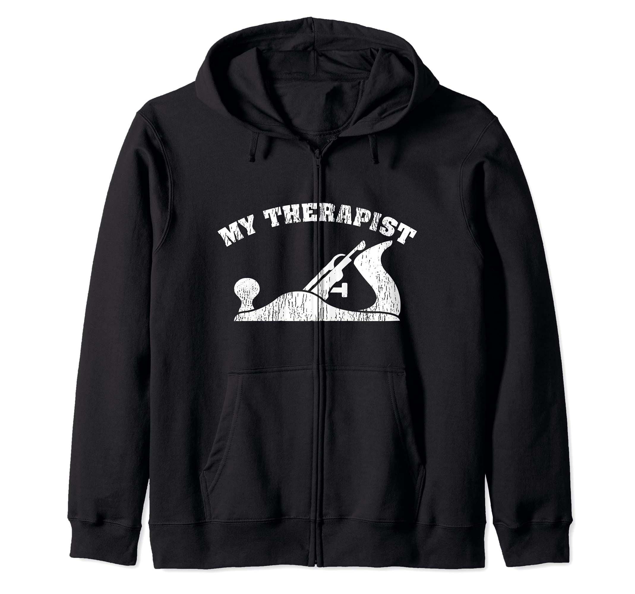 My Therapist Hand Planer Woodworking Zip Hoodie, Black