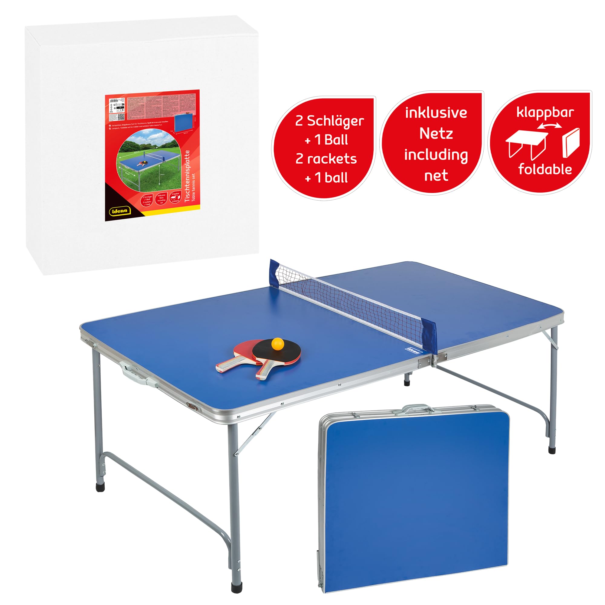 Idena 40464 - Tischtennisplatte compact, klappbar, 160 x 80 x 70 cm, Blau