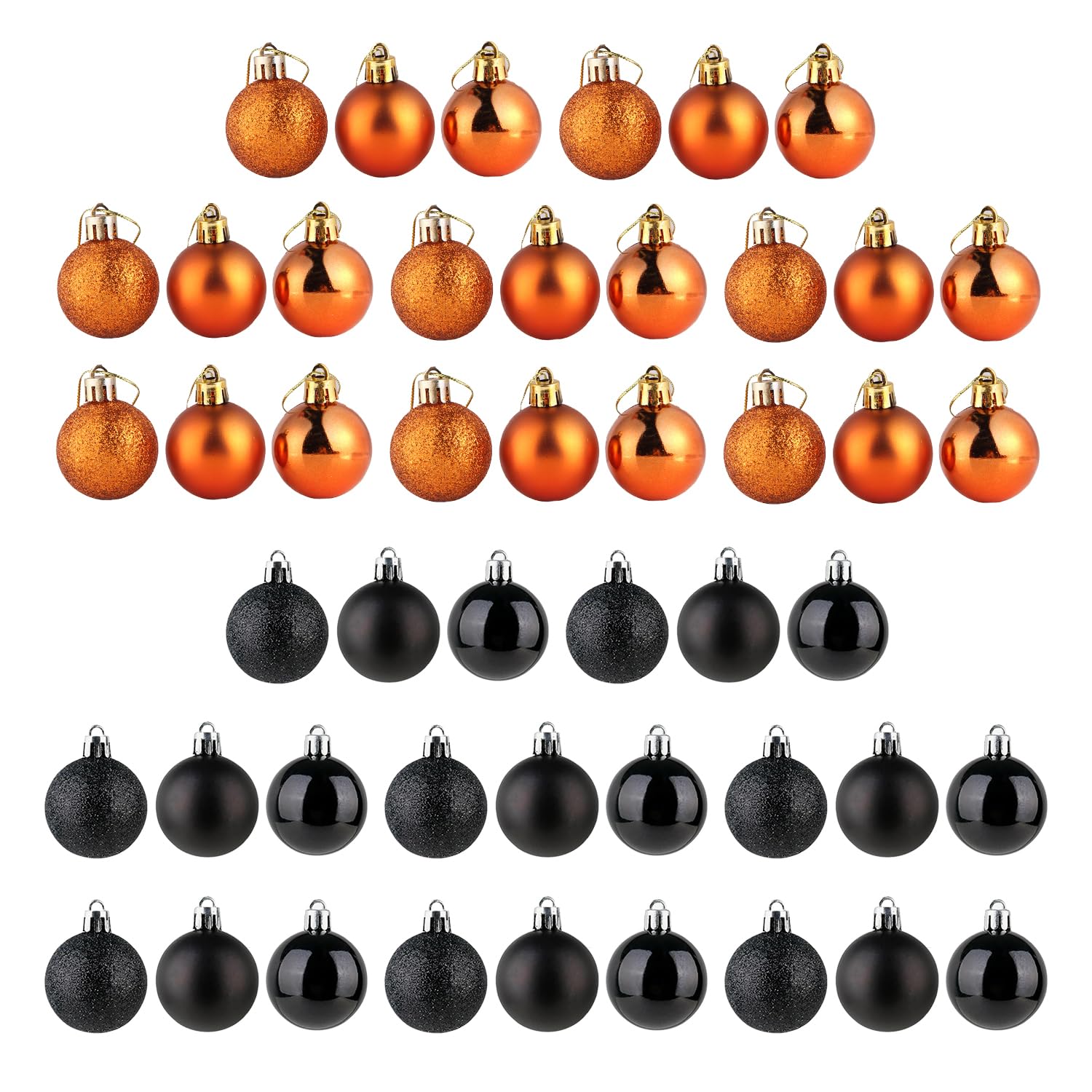 48pcs Halloween Baubles Ornaments 3cm Mini Baubles Hanging Ball Black Orange Bauble Ball Decoration Hanging Tree Decoration for Party Decor (Halloween)