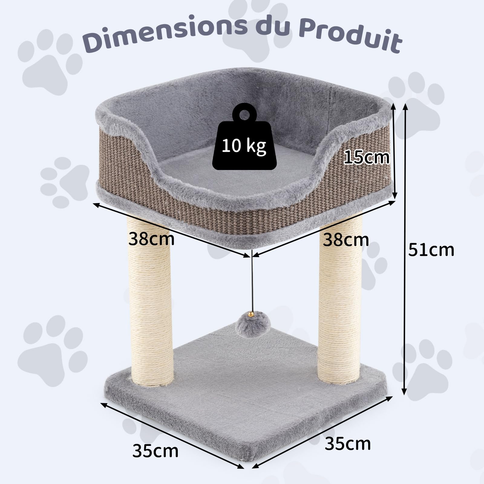GOPLUS Arbre a Chat à 2 Niveaux avec Balle Suspendue et Clochette, Arbre à Chat Petit avec Perchoir en Peluche, 2 Poteaux à Gratter en Sisal, Centre d'Activité pour Chatons d'Intérieur (Gris)