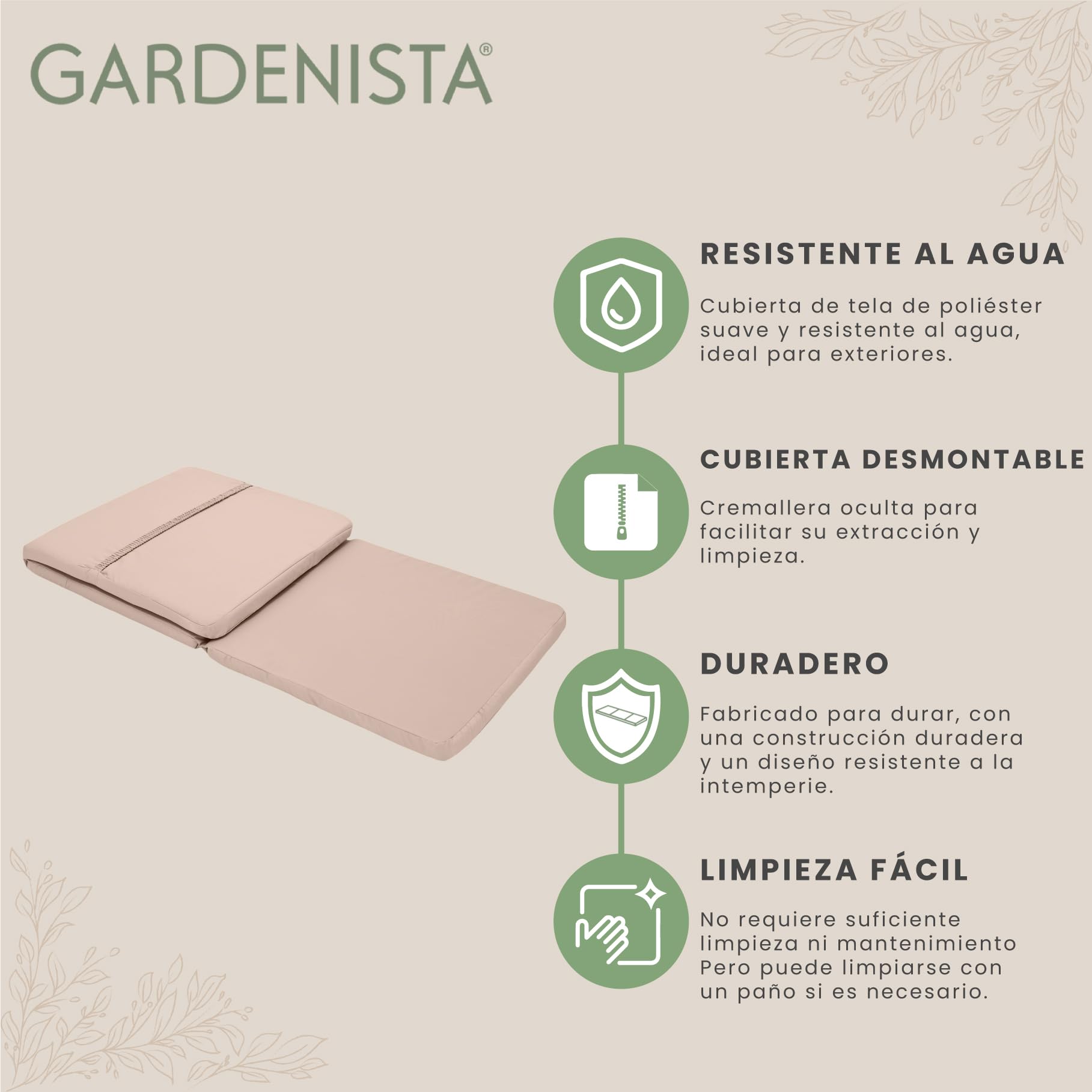 Gardenista Cojín de reemplazo para Tumbona de jardín para Allibert Keter Daytona | Cojín para Tumbona de ratán reclinable Muebles de Patio | Resistente al Agua y Ligero | Relleno con Fibra (Roca)