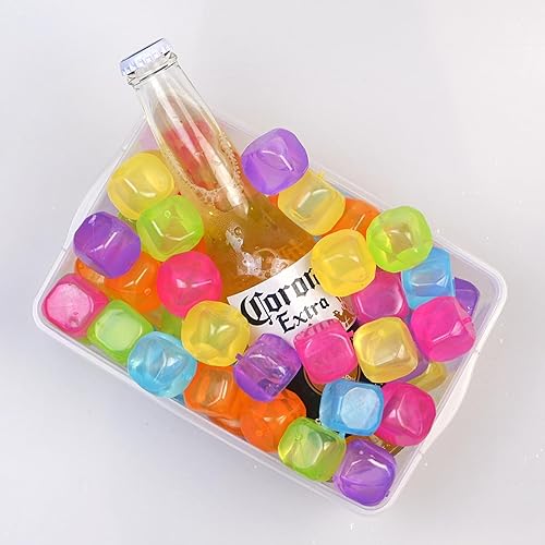 Miniatura 5 de Cubo de hielo reutilizable con tapa y contenedor, paquete de 60 cubos de hielo de plástico para bebidas sin BPA, coloridos cubos de hielo cuadrados