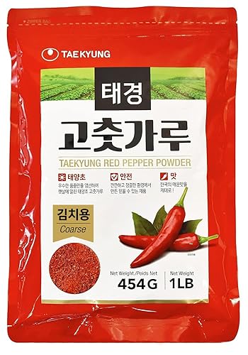 NONGSHIM TAEKYUNG Chili en polvo coreano, copos de chile Gochugaru. Polvo de kimchi (escamas, 1 libra) – 100% copos de pimiento rojo para comida