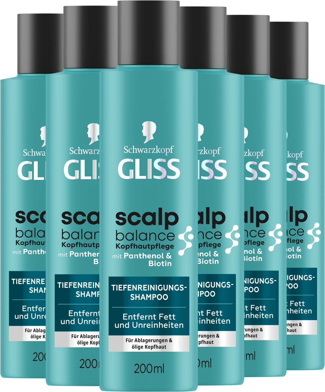 GLISS Scalp Balance Tiefenreinigungsshampoo (6x 200 ml), Shampoo mit Panthenol und Biotin zur Reinigung und Kopfhautpflege, Shampoo für fettige Haare entfernt überschüssiges Fett und Produktrückstände