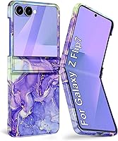 Vista 18 de Btscase Funda para Samsung Galaxy Z Flip 5, protector de pantalla frontal integrado, patrón de mármol dorado con purpurina de policarbonato duro