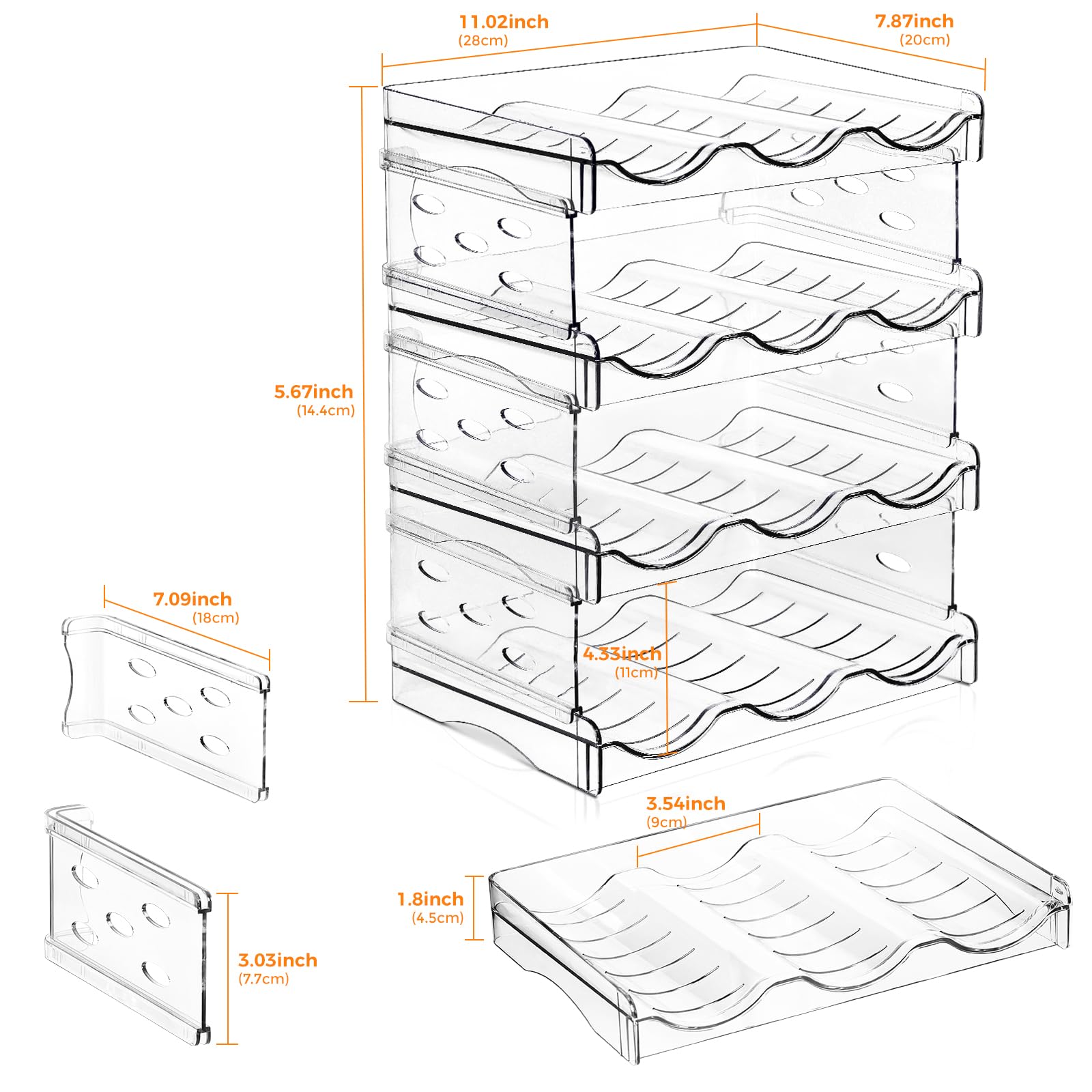 BoxedHome Weinregal Stapelbar Wasserflasche Organizer Kunststoff Flaschenhalter Schrank Organizer Aufbewahrung für Gefrierschrank Schrank Speisekammer (4 Etagen 12 Flaschen)