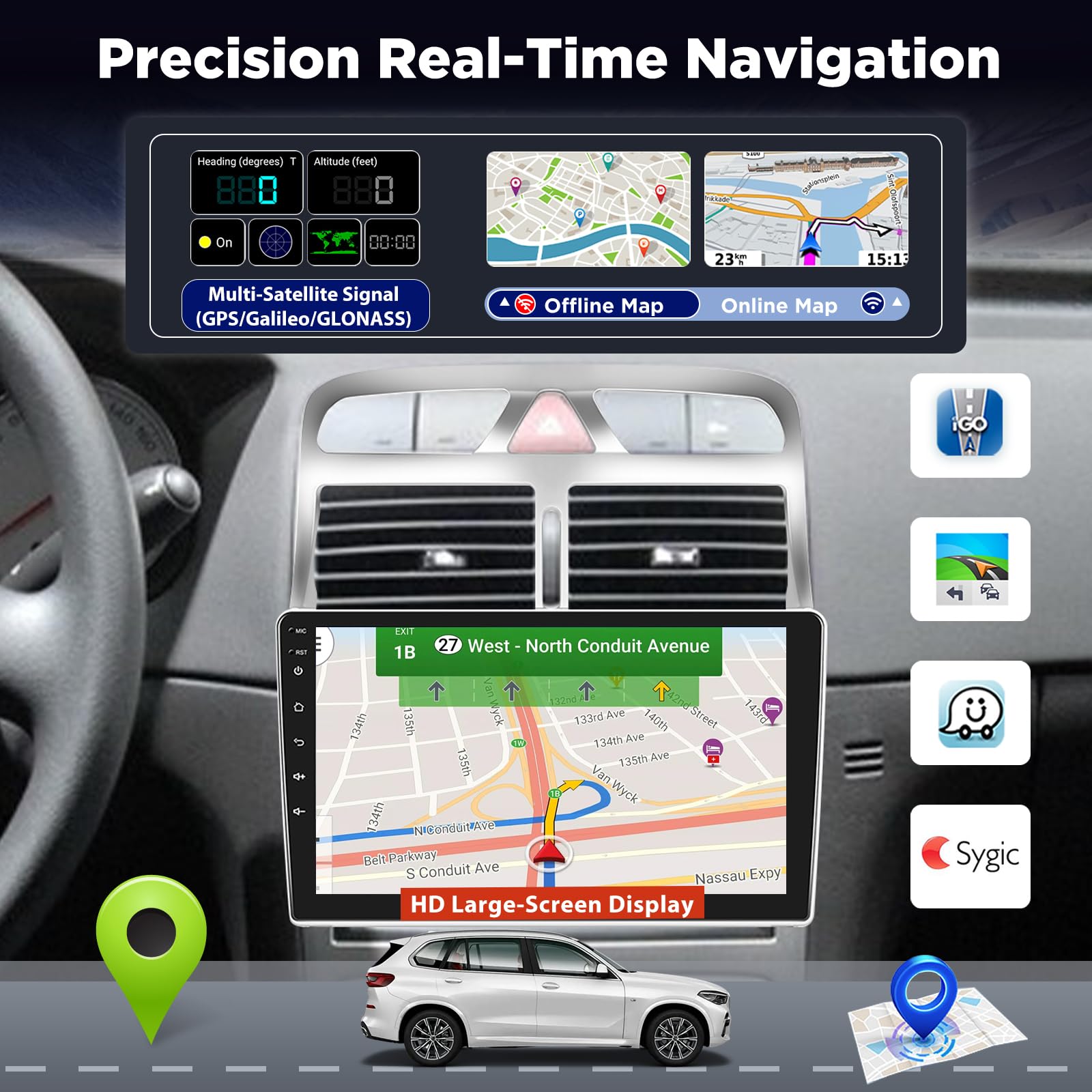 Autoradio Android per Peugeot 307 2002-2013, stereo touchscreen IPS da 9 pollici 2+64G con CarPlay & Android Auto wireless, GPS WiFi Bluetooth DSP 32EQ Audio + telecamera posteriore AHD