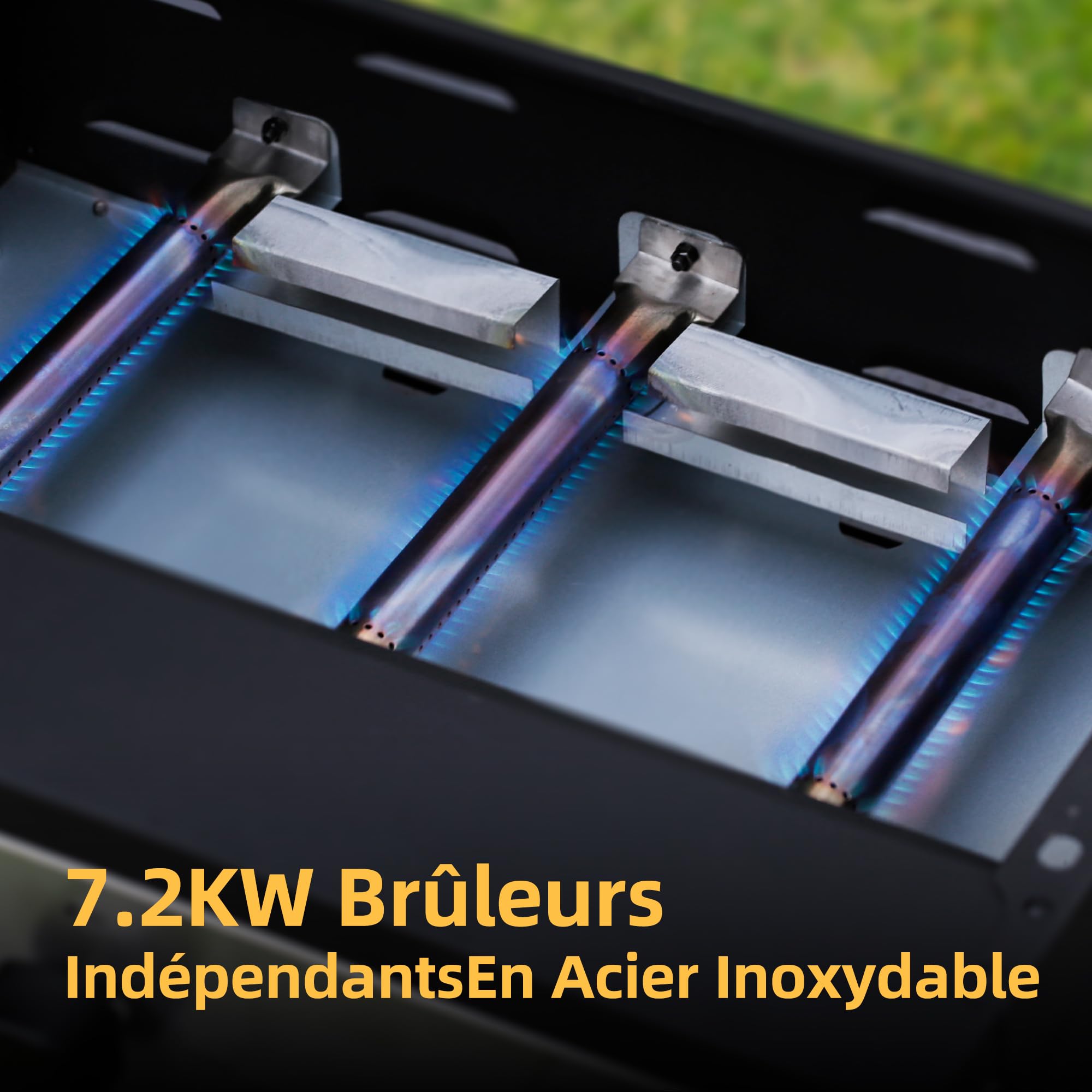 BIGHORN Plancha gaz de 3 brûleurs avec chariot et couvercle;7.2kw