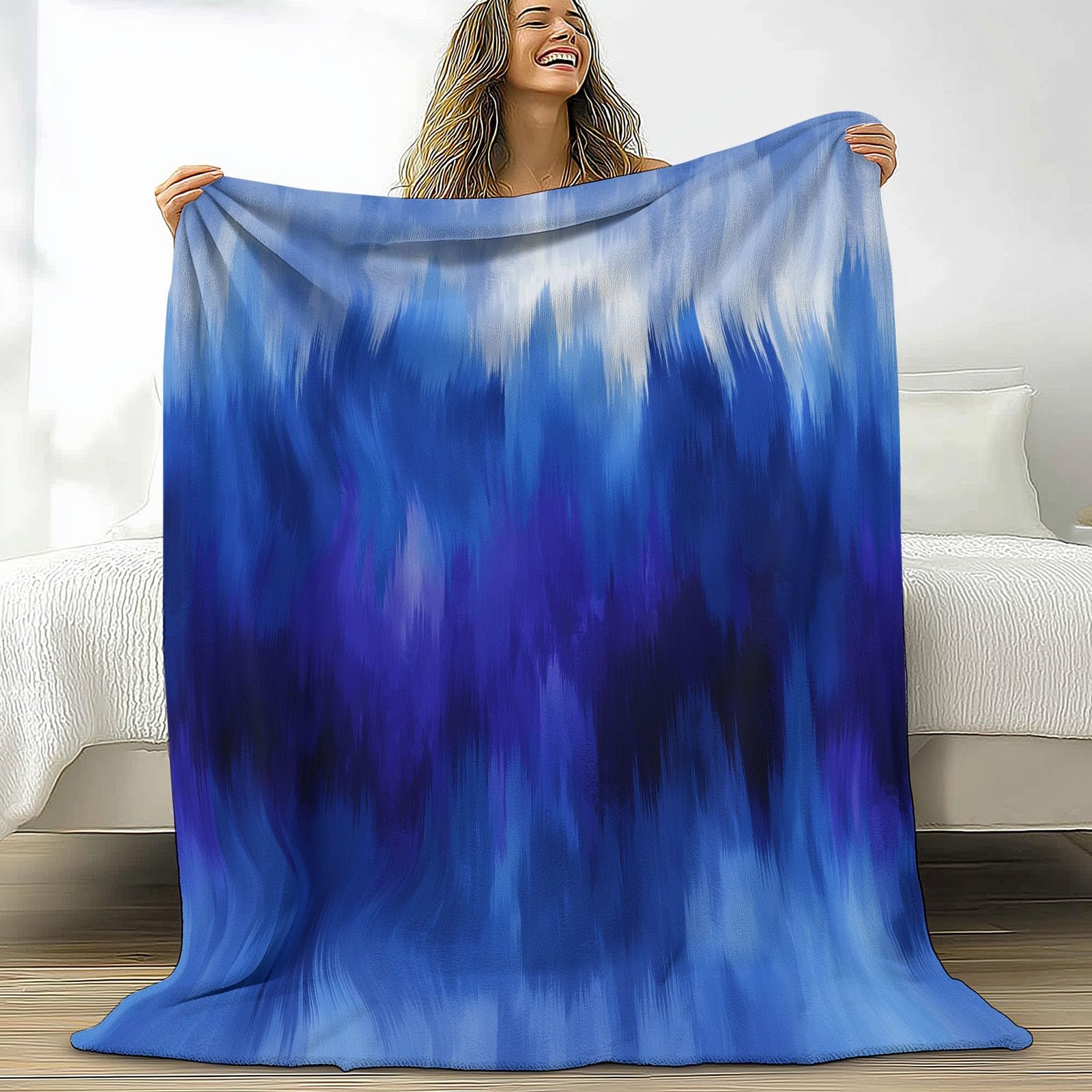 Generico Koc czterosezonowy Tie Dye Paski Na Sofę Krzesło, Miękkie Kocyki Flanelowe Sztuka Abstrakcyjna - Ciepła Kołdra Sherpa, Pluszowa Miękka Narzuta Na Łóżko, 180 x 200 cm