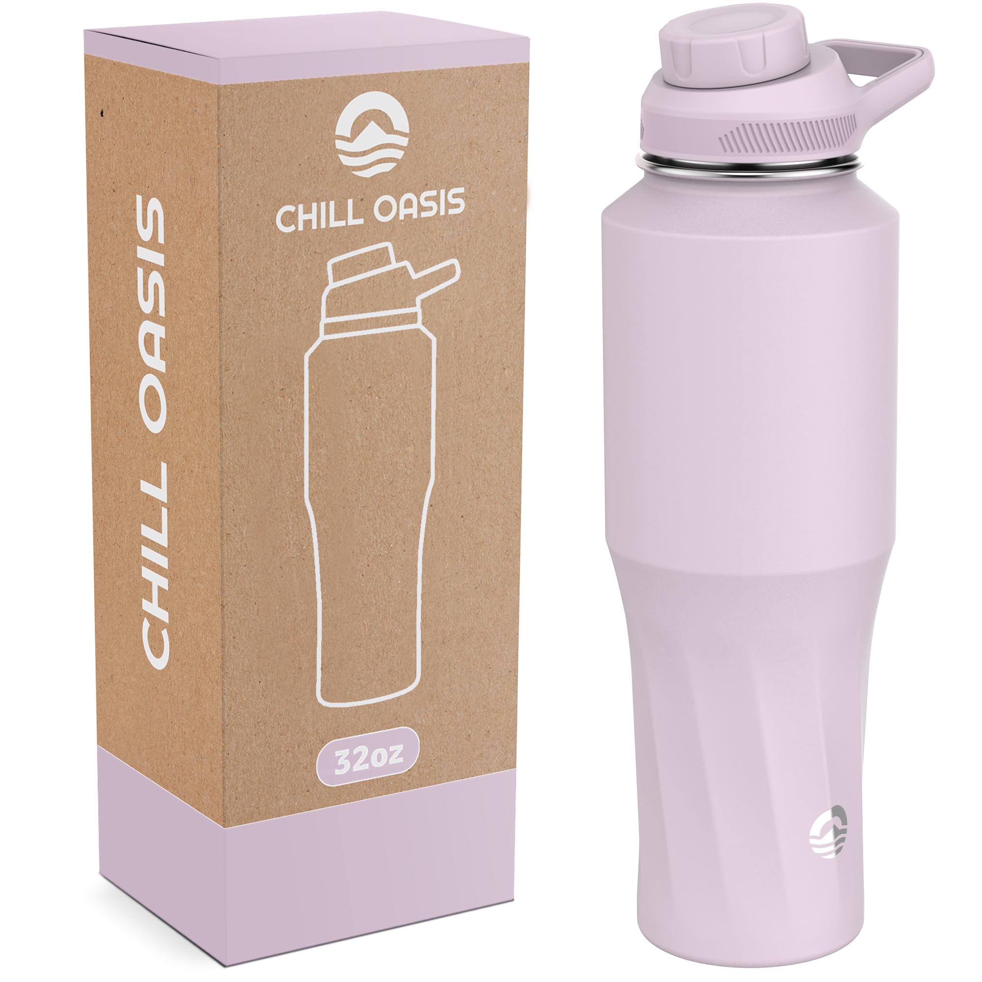 Chill Oasis Water Bottle | Compatible With Popular Flavor Cartridges | BPA Free, Leak Proof, Double-Walled Vacuum Insulated Stainless Steel, and Dishwasher Safe | Cold for 24 Hours (Lavender, 32oz)