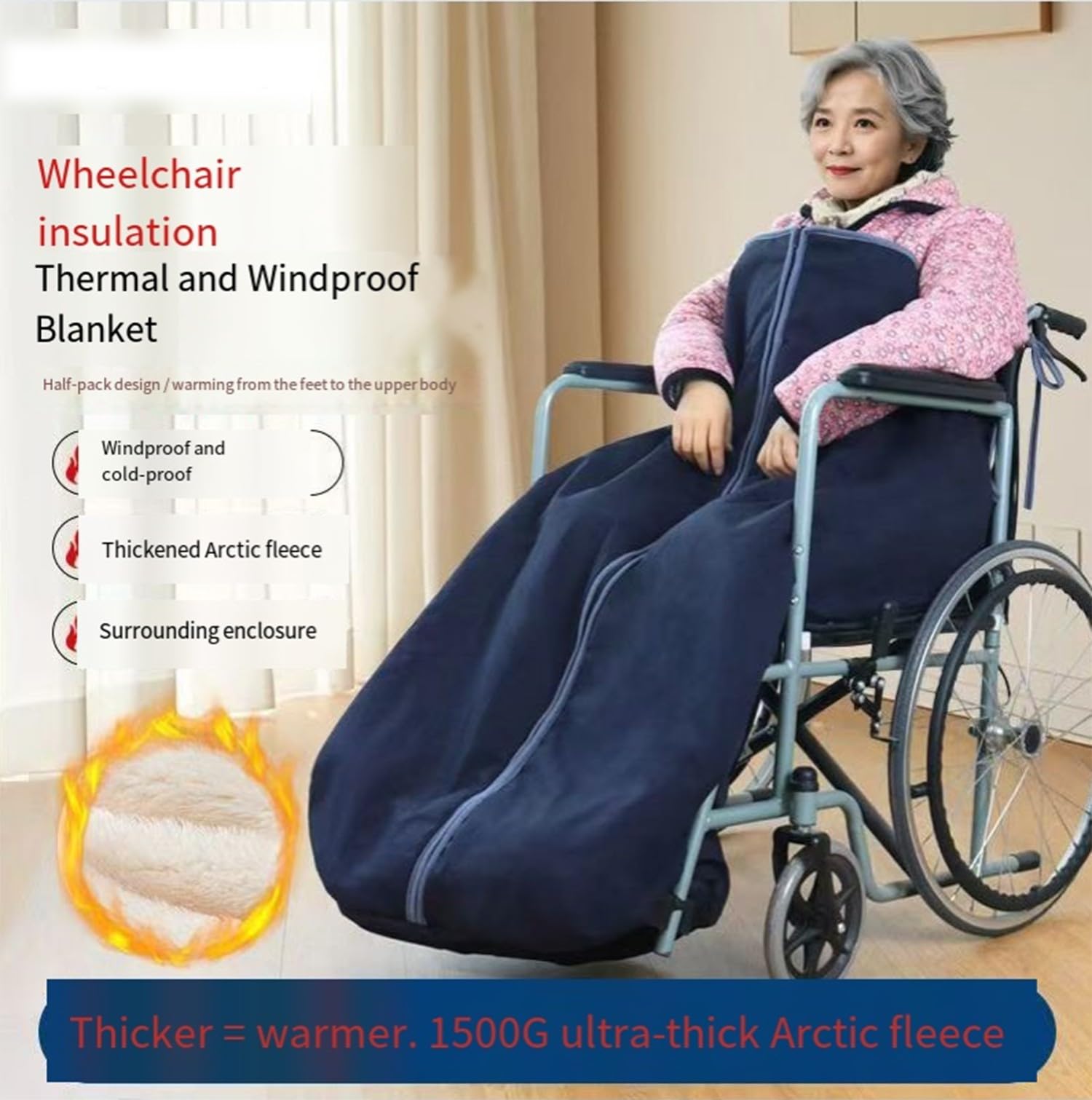 BLUEZY Manta para Silla De Ruedas De Invierno, A Prueba De Viento, Calor para Silla De Ruedas, Manta para Piernas, Manta para Regazo para Ancianos, Funda Cálida para Silla De Rueda